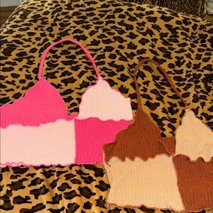 SHEIN Pink and Brown Knit Halter Tops